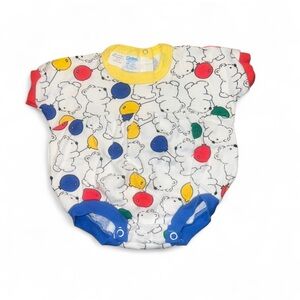 SOLD VINTAGE 80s 90s Carter's Yellow Trim Baby Onesie with Bear and Balloon